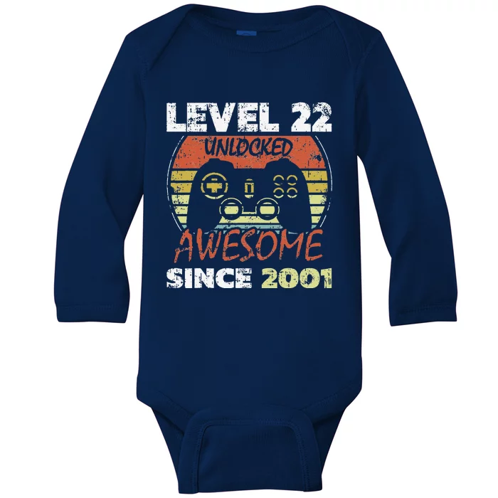 Level 22 Unlocked Awesome Since 2001 22nd Birthday Gaming Baby Long Sleeve Bodysuit