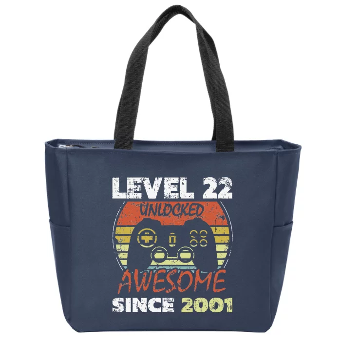 Level 22 Unlocked Awesome Since 2001 22nd Birthday Gaming Zip Tote Bag