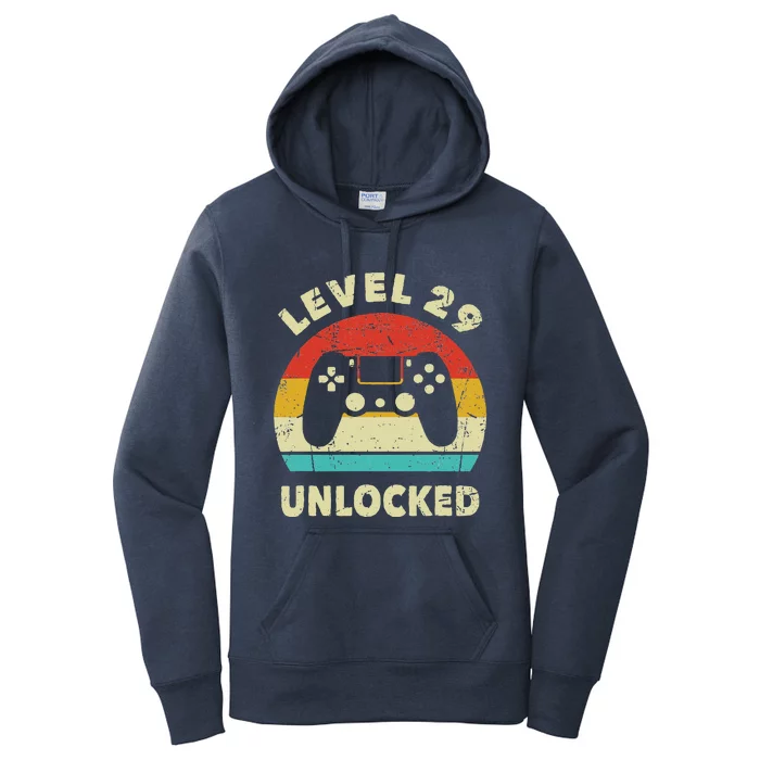 Level 29 Unlocked Funny Gaming Vintage 29th Birthday Gamer Women's Pullover Hoodie