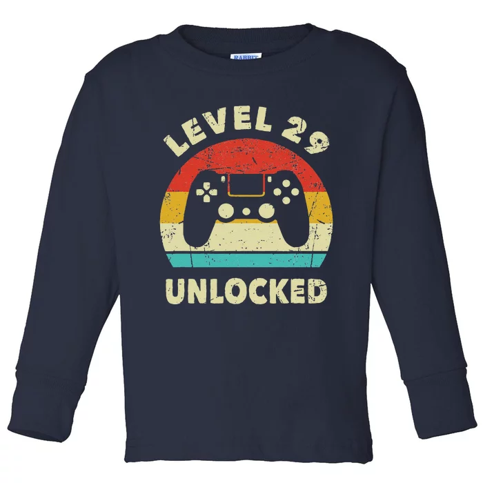 Level 29 Unlocked Funny Gaming Vintage 29th Birthday Gamer Toddler Long Sleeve Shirt