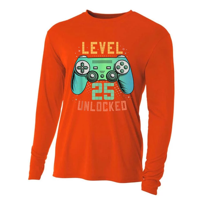 Level 25 Unlocked 25th Birthday Gamer Gifts 25 Year Old Male Cooling Performance Long Sleeve Crew