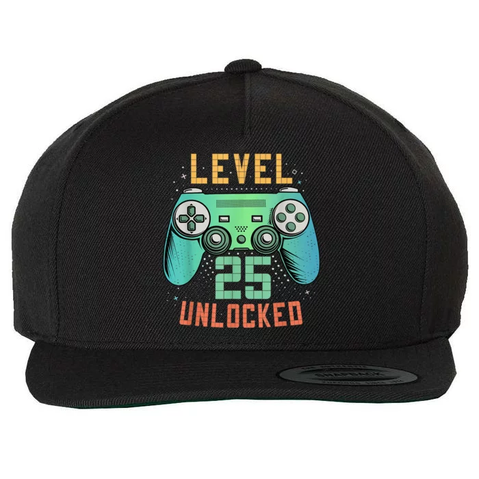 Level 25 Unlocked 25th Birthday Gamer Gifts 25 Year Old Male Wool Snapback Cap