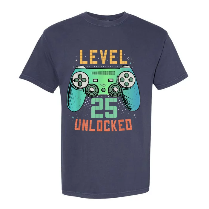 Level 25 Unlocked 25th Birthday Gamer Gifts 25 Year Old Male Garment-Dyed Heavyweight T-Shirt