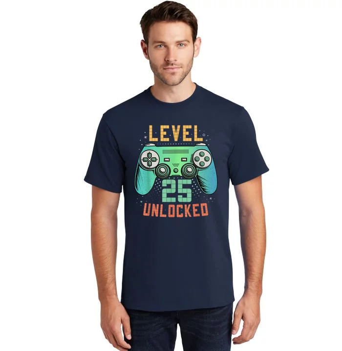 Level 25 Unlocked 25th Birthday Gamer Gifts 25 Year Old Male Tall T-Shirt