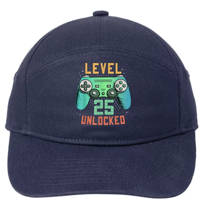 Level 25 Unlocked 25th Birthday Gamer Gifts 25 Year Old Male 7-Panel Snapback Hat