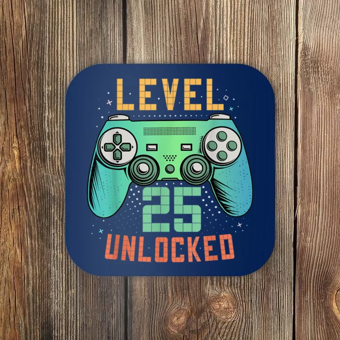 Level 25 Unlocked 25th Birthday Gamer Gifts 25 Year Old Male Coaster