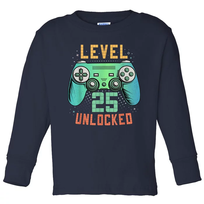 Level 25 Unlocked 25th Birthday Gamer Gifts 25 Year Old Male Toddler Long Sleeve Shirt