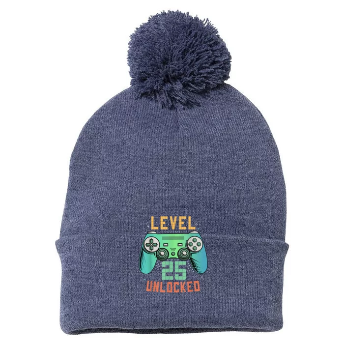 Level 25 Unlocked 25th Birthday Gamer Gifts 25 Year Old Male Pom Pom 12in Knit Beanie