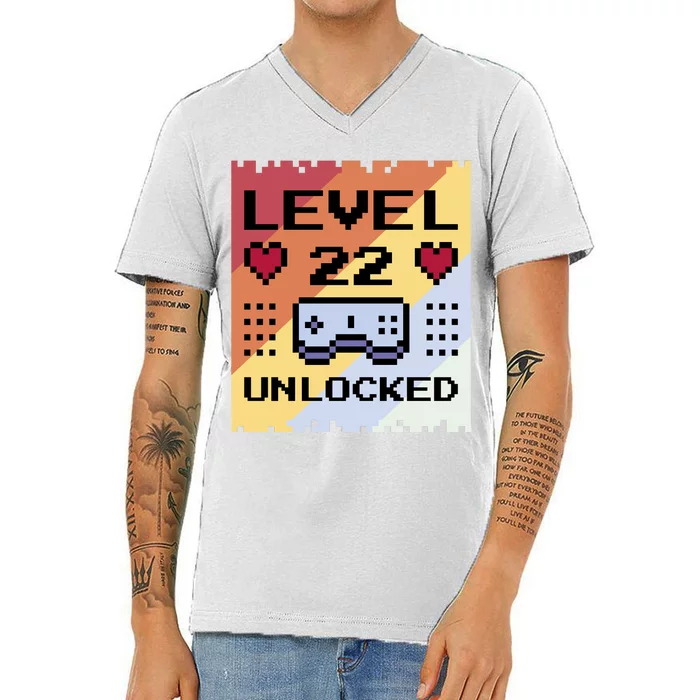 Level 22 Unlocked Birthday V-Neck T-Shirt