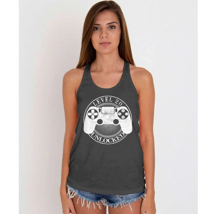 Level 20 Unlocked Funny Video Gamer 20th Birthday Outfit Women's Knotted Racerback Tank