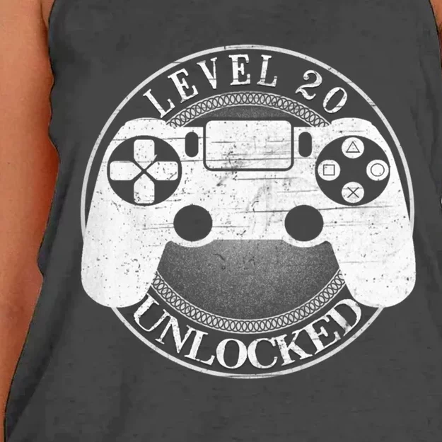 Level 20 Unlocked Funny Video Gamer 20th Birthday Outfit Women's Knotted Racerback Tank