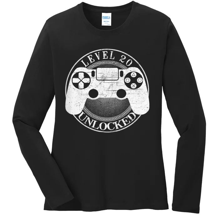 Level 20 Unlocked Funny Video Gamer 20th Birthday Outfit Ladies Long Sleeve Shirt