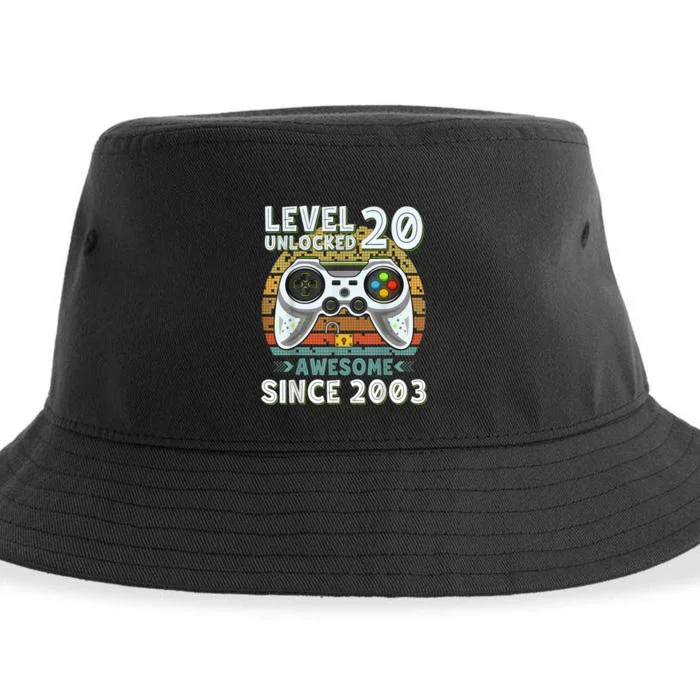 Level 20 Unlocked Awesome 2003 Funny Gamer 20th Birthday Sustainable Bucket Hat