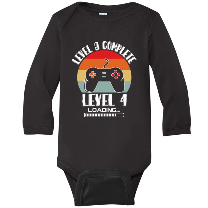 Level 3 Complete Level 4 Loading Vintage Birthday Video Game Baby Long Sleeve Bodysuit