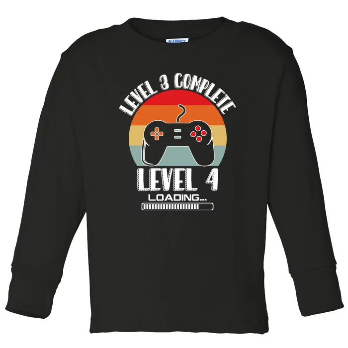 Level 3 Complete Level 4 Loading Vintage Birthday Video Game Toddler Long Sleeve Shirt