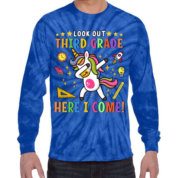 Lookout 3Rd Grade Here I Come Unicorn Dab First Day Gift Tie-Dye Long Sleeve Shirt