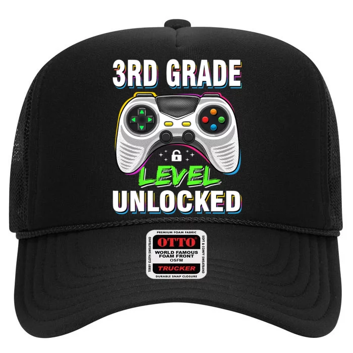 Level 3rd Grade Unlocked Back To School First Day Boy Girl High Crown Mesh Trucker Hat