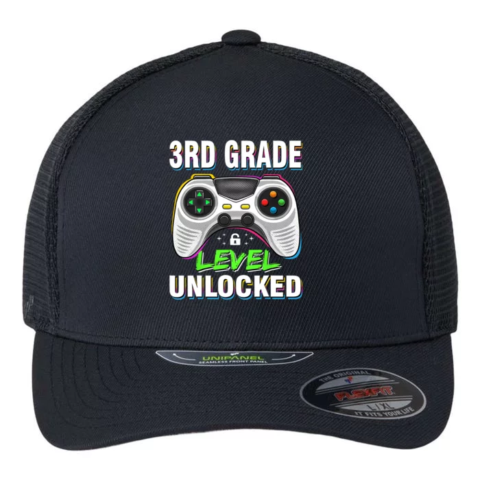 Level 3rd Grade Unlocked Back To School First Day Boy Girl Flexfit Unipanel Trucker Cap