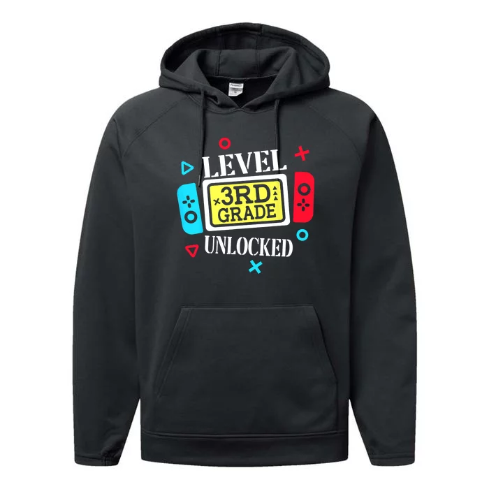 Level 3rd Grade Unlocked Third Back To School Gamer Boy Girl Performance Fleece Hoodie