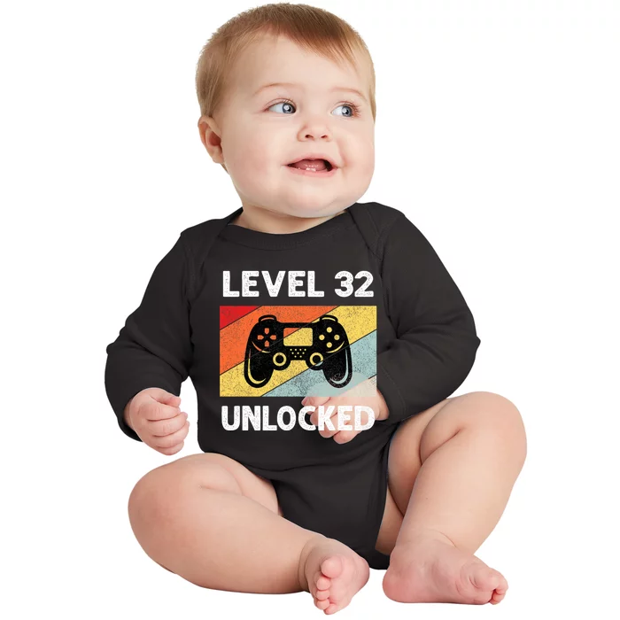 Level 32 Unlocked Turning 32 Years Old Baby Long Sleeve Bodysuit