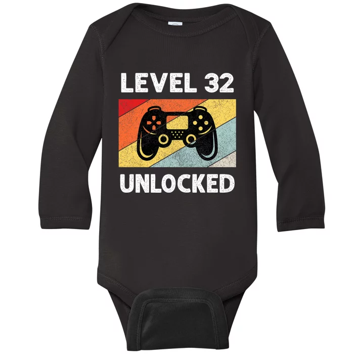 Level 32 Unlocked Turning 32 Years Old Baby Long Sleeve Bodysuit