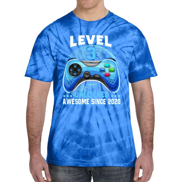 Level 3 Unlocked Awesome Since 2020 3rd Birthday Gamer Gift Tie-Dye T-Shirt