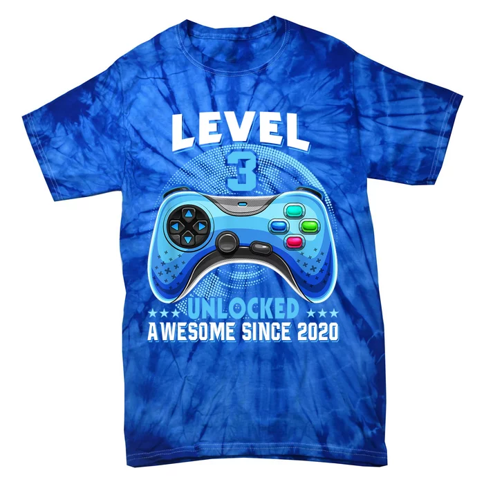 Level 3 Unlocked Awesome Since 2020 3rd Birthday Gamer Gift Tie-Dye T-Shirt