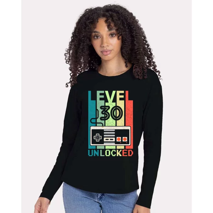 Level 30 Unlocked Video Gamer 30th Birthday Gifts Womens Cotton Relaxed Long Sleeve T-Shirt