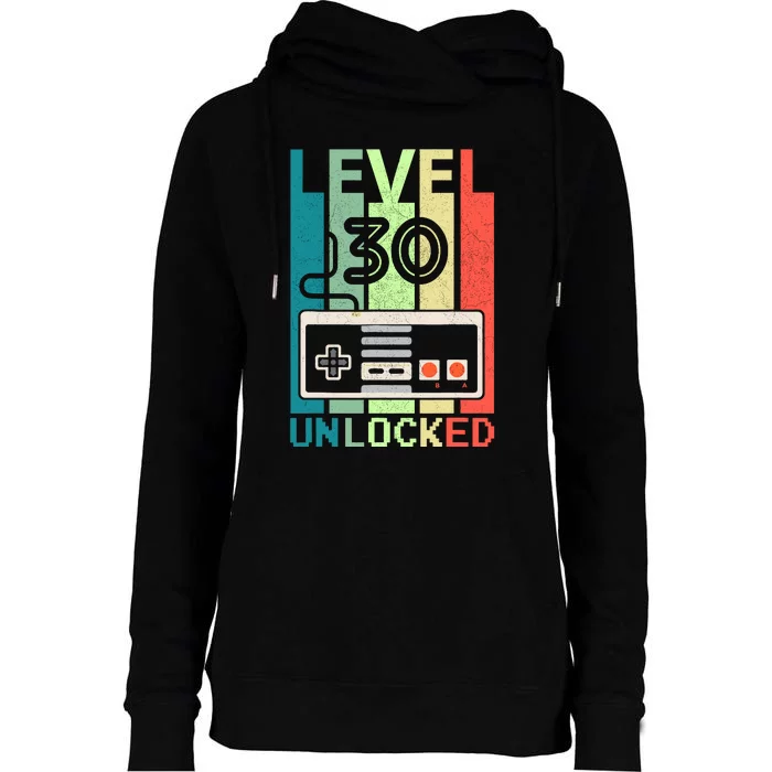 Level 30 Unlocked Video Gamer 30th Birthday Gifts Womens Funnel Neck Pullover Hood