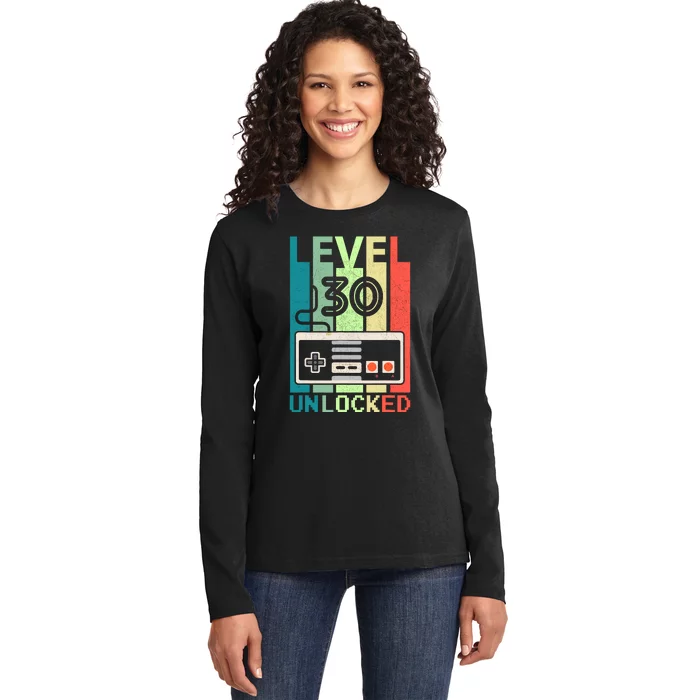 Level 30 Unlocked Video Gamer 30th Birthday Gifts Ladies Long Sleeve Shirt