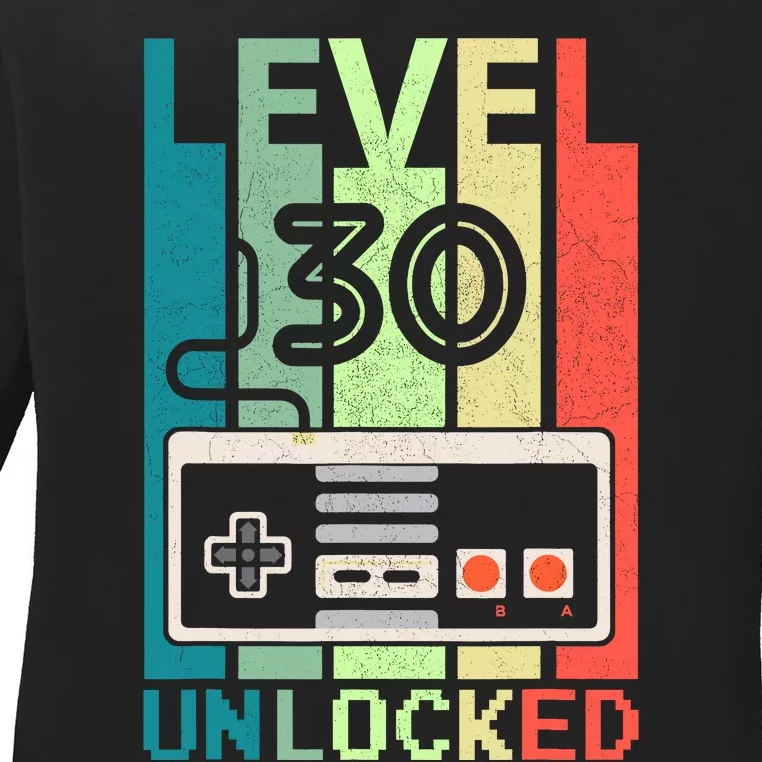 Level 30 Unlocked Video Gamer 30th Birthday Gifts Ladies Long Sleeve Shirt