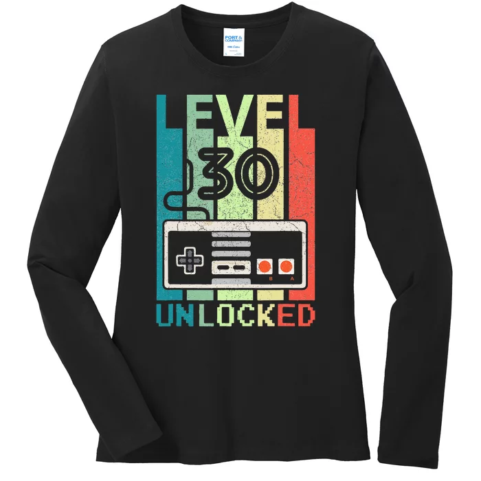 Level 30 Unlocked Video Gamer 30th Birthday Gifts Cute Ladies Long Sleeve Shirt