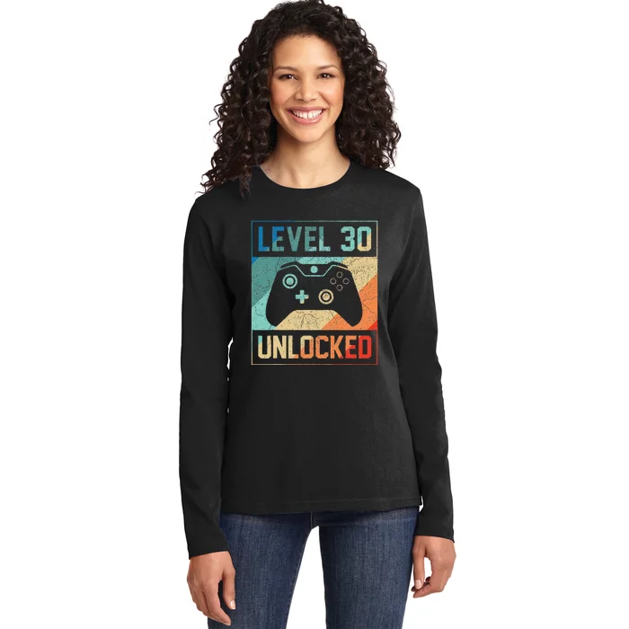 Level 30 Unlocked Video Gamer 30th Birthday Gifts Ladies Long Sleeve Shirt