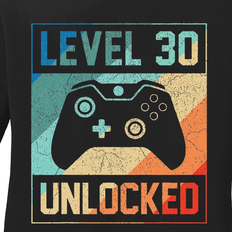 Level 30 Unlocked Video Gamer 30th Birthday Gifts Ladies Long Sleeve Shirt