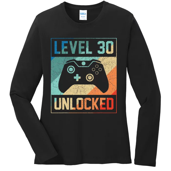 Level 30 Unlocked Video Gamer 30th Birthday Gifts Ladies Long Sleeve Shirt