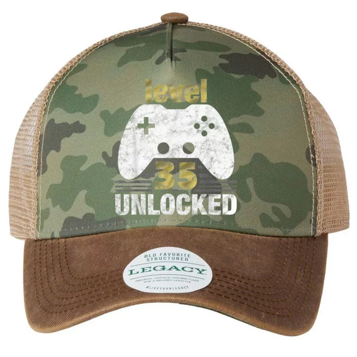 Level 35 Unlocked 35th Birthday 35 Year Old Gift for Gamers Legacy Tie Dye Trucker Hat