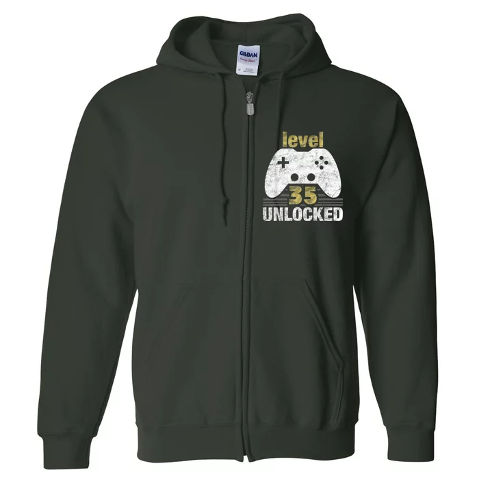 Level 35 Unlocked 35th Birthday 35 Year Old Gift for Gamers Full Zip Hoodie