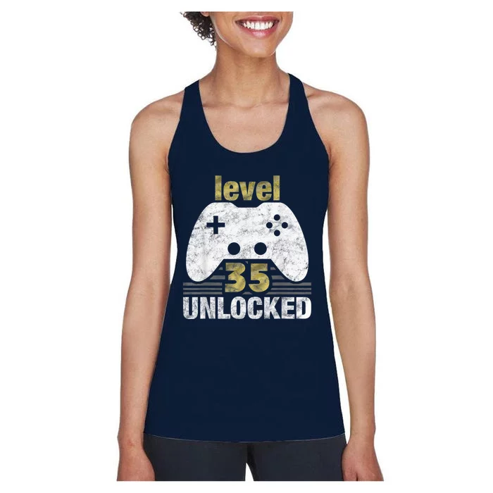 Level 35 Unlocked 35th Birthday 35 Year Old Gift for Gamers Women's Racerback Tank