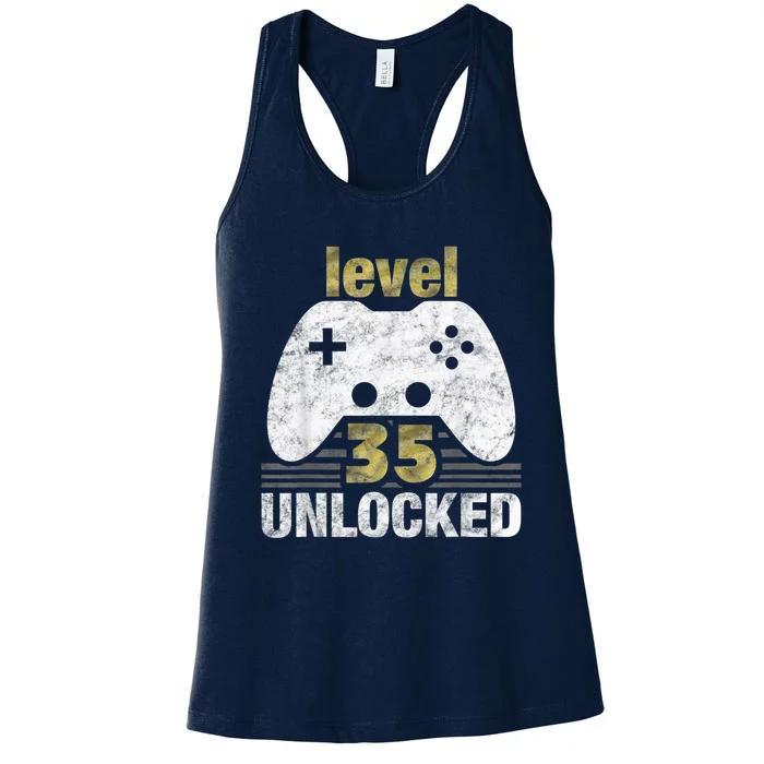 Level 35 Unlocked 35th Birthday 35 Year Old Gift for Gamers Women's Racerback Tank