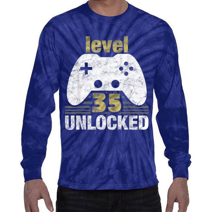 Level 35 Unlocked 35th Birthday 35 Year Old Gift for Gamers Tie-Dye Long Sleeve Shirt