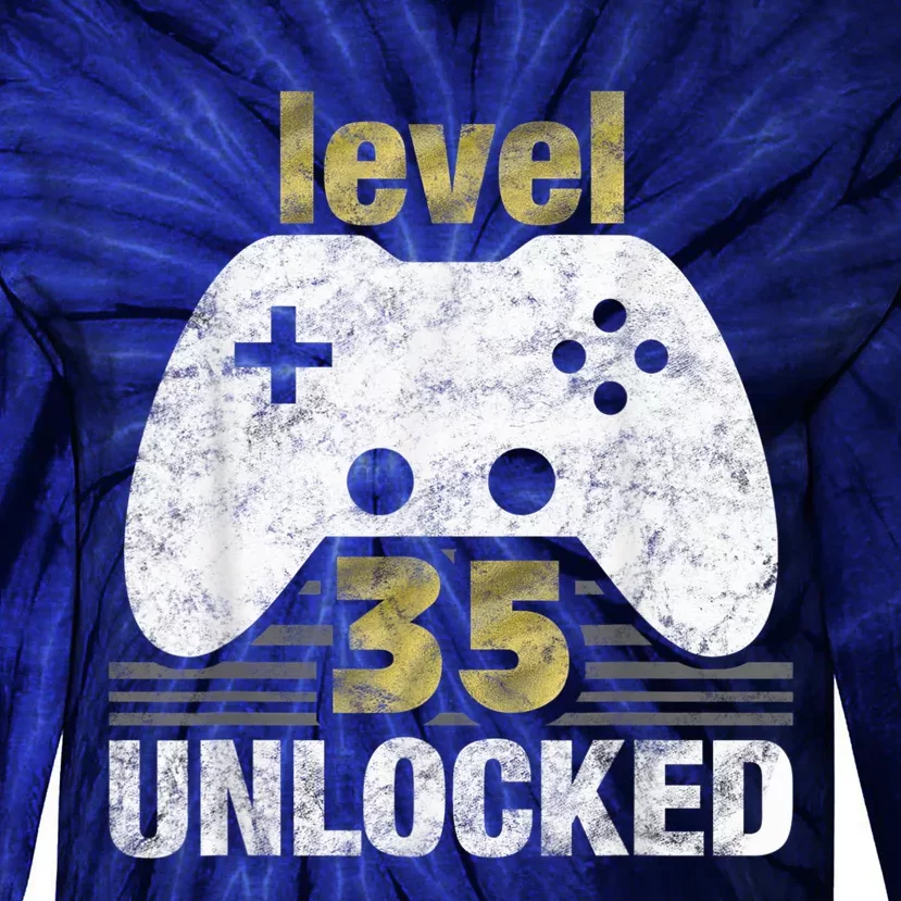 Level 35 Unlocked 35th Birthday 35 Year Old Gift for Gamers Tie-Dye Long Sleeve Shirt