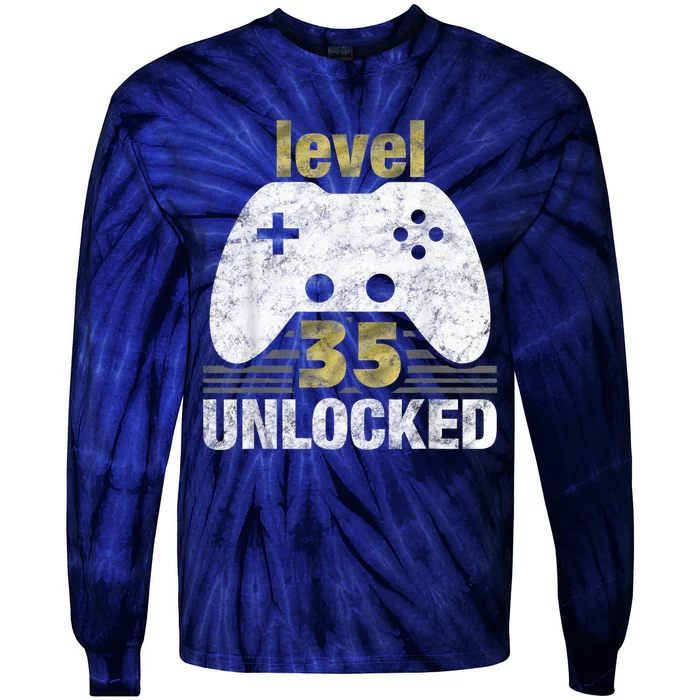 Level 35 Unlocked 35th Birthday 35 Year Old Gift for Gamers Tie-Dye Long Sleeve Shirt