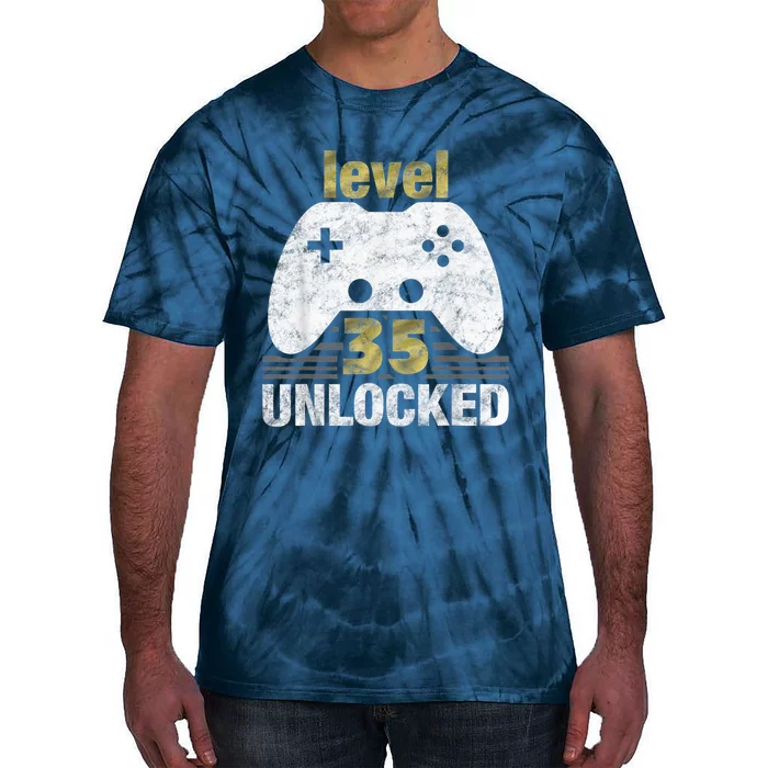 Level 35 Unlocked 35th Birthday 35 Year Old Gift for Gamers Tie-Dye T-Shirt