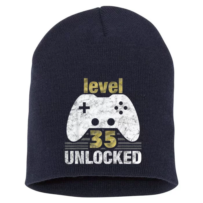 Level 35 Unlocked 35th Birthday 35 Year Old Gift for Gamers Short Acrylic Beanie