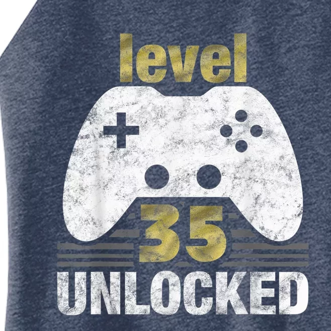 Level 35 Unlocked 35th Birthday 35 Year Old Gift for Gamers Women’s Perfect Tri Rocker Tank