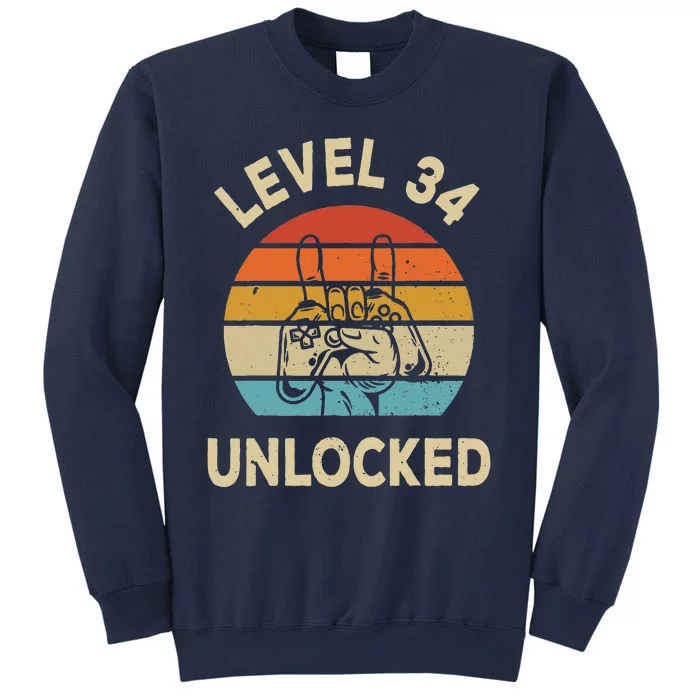 Level 34 Unlocked Gamer Vintage 34th Birthday Gaming Sweatshirt