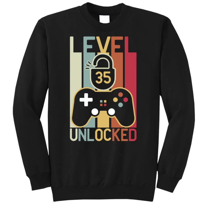 Level 35 Unlocked Birthday Gift Vintage Retro Tall Sweatshirt