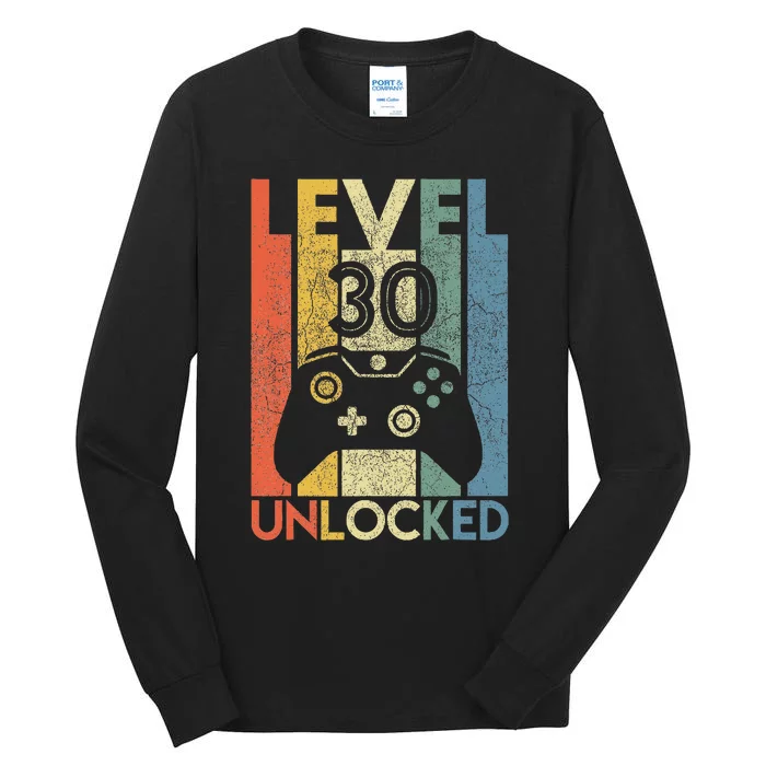 Level 30 Unlocked Funny Video Gamer 30th Birthday Tall Long Sleeve T-Shirt