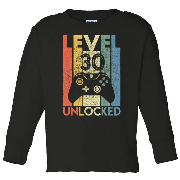 Level 30 Unlocked Funny Video Gamer 30th Birthday Toddler Long Sleeve Shirt