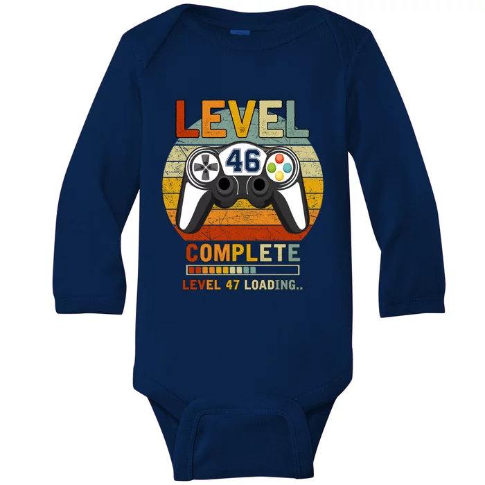 Level 46 Complete Level 47 Loading Gamers 46th Birthday Gift Baby Long Sleeve Bodysuit